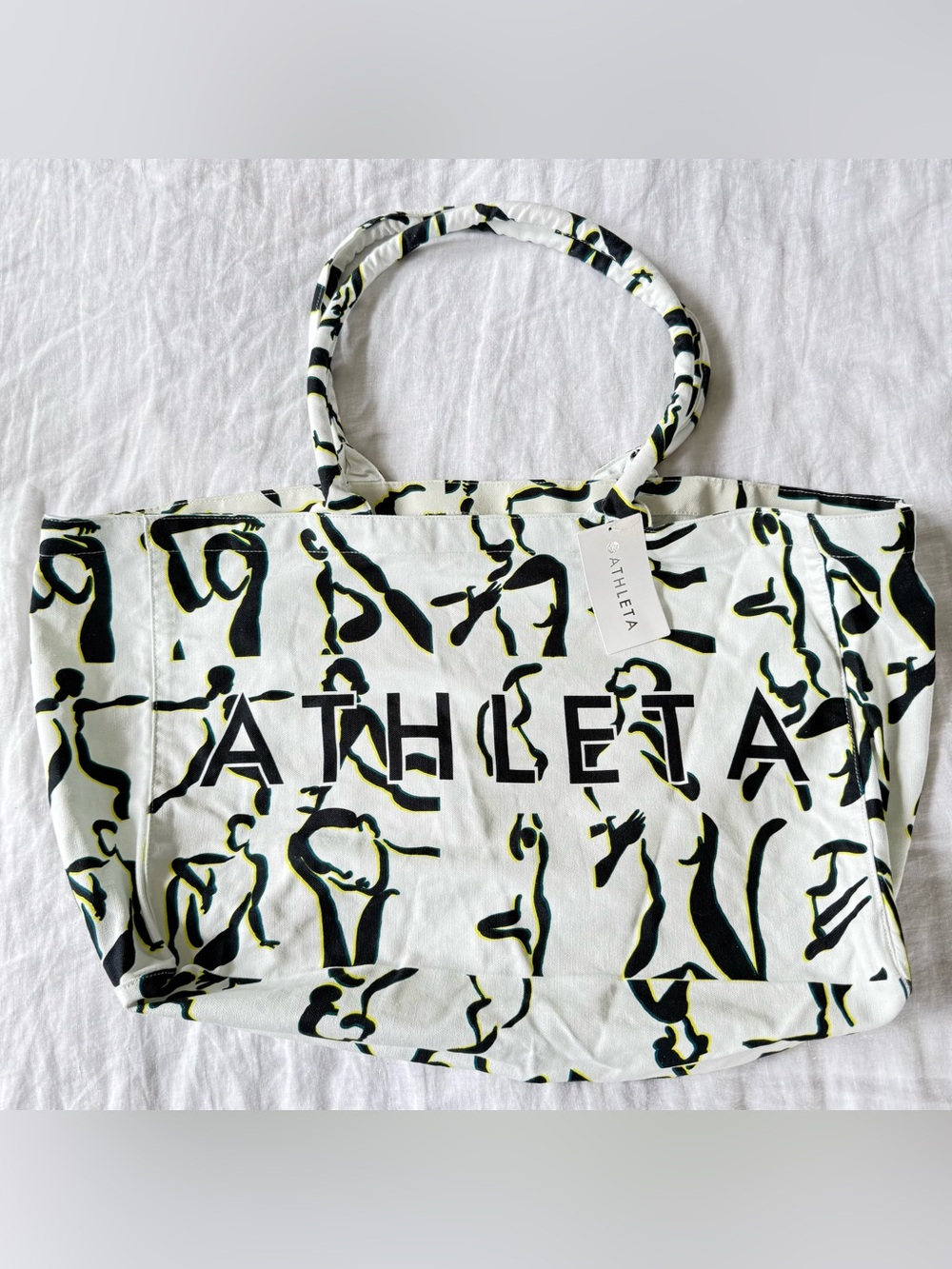 Athleta Cotton Canvas Tote Black, White & Yellow Abstract Print Tote Gym Bag NWT